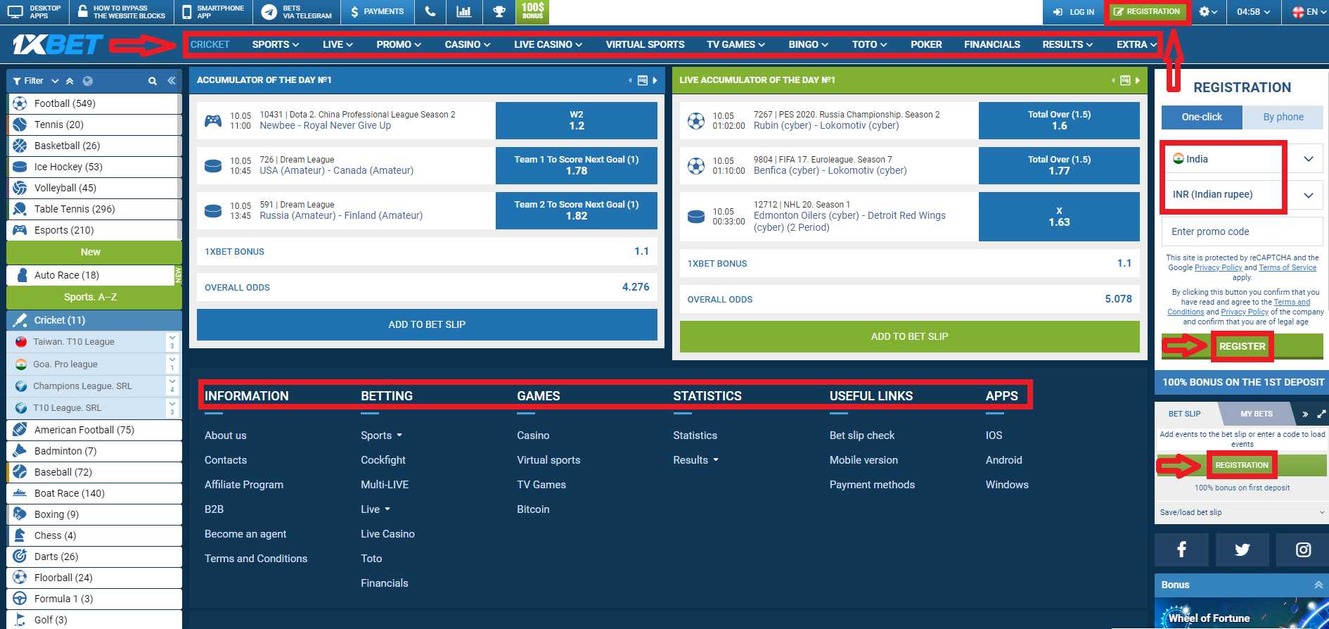 1xBet India on Mobile